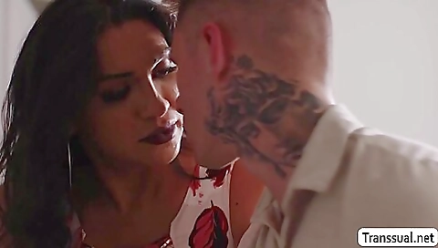 This brunette stepson has some fun anal and bareback