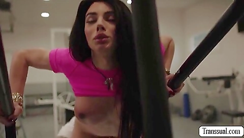 Brunette babe is stripping on the big anal machine