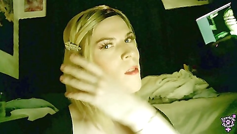 Hot blonde teen with red lingerie has anal sex with two cocks