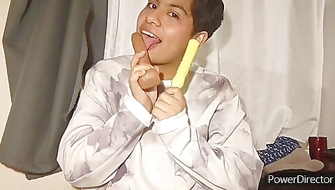 I'm masturbating with two different sex toys on the bed