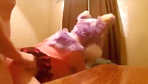 A threesome with a horny teen and a big guy in a homemade vid